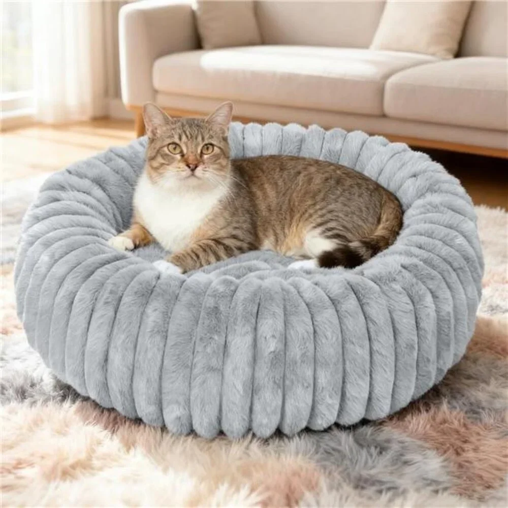 Washable Small Cat Dog Bed,Calming Anti Anxiety Round Donut Dog Bed,Cute Kitten